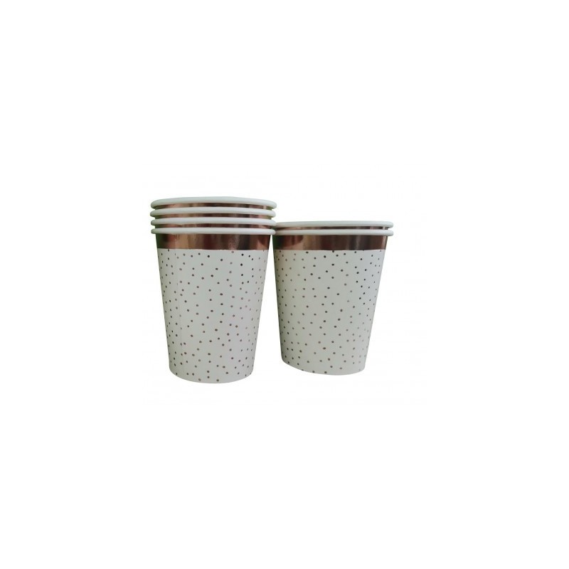 6 Tazze in cartoncino con pois oro rosa 6 Tazze in cartoncino con pois oro rosa
