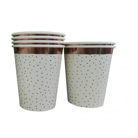 6 Gobelets en carton à pois rose gold