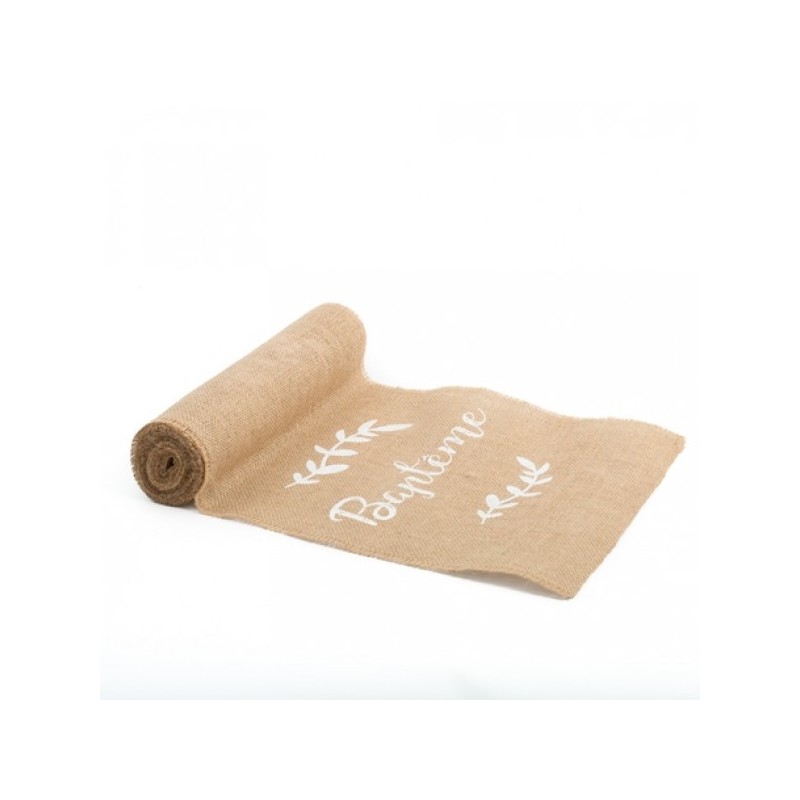 Chemin de table en jute " Baptême" 26 cm x 5 mètres Chemin de table en jute " Baptême" 26 cm x 5 mètres