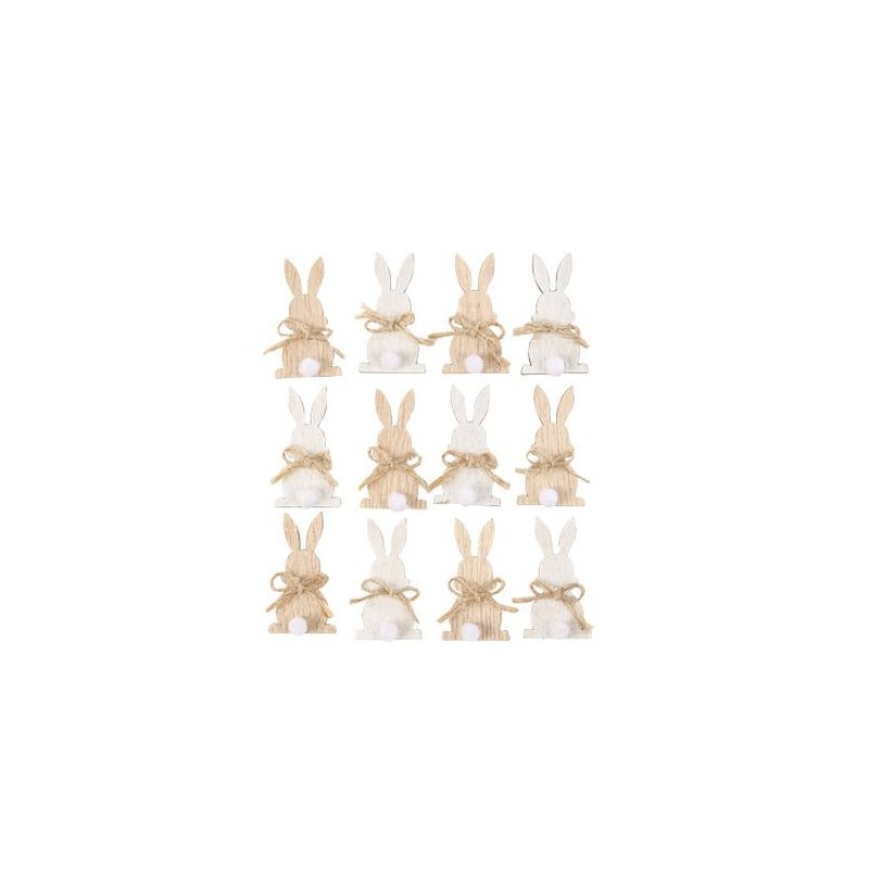 12 Confettis Lapinou en bois 4 x 2,2cm