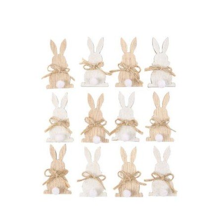 12 Hasen-Konfetti aus Holz, 4 x 2,2 cm