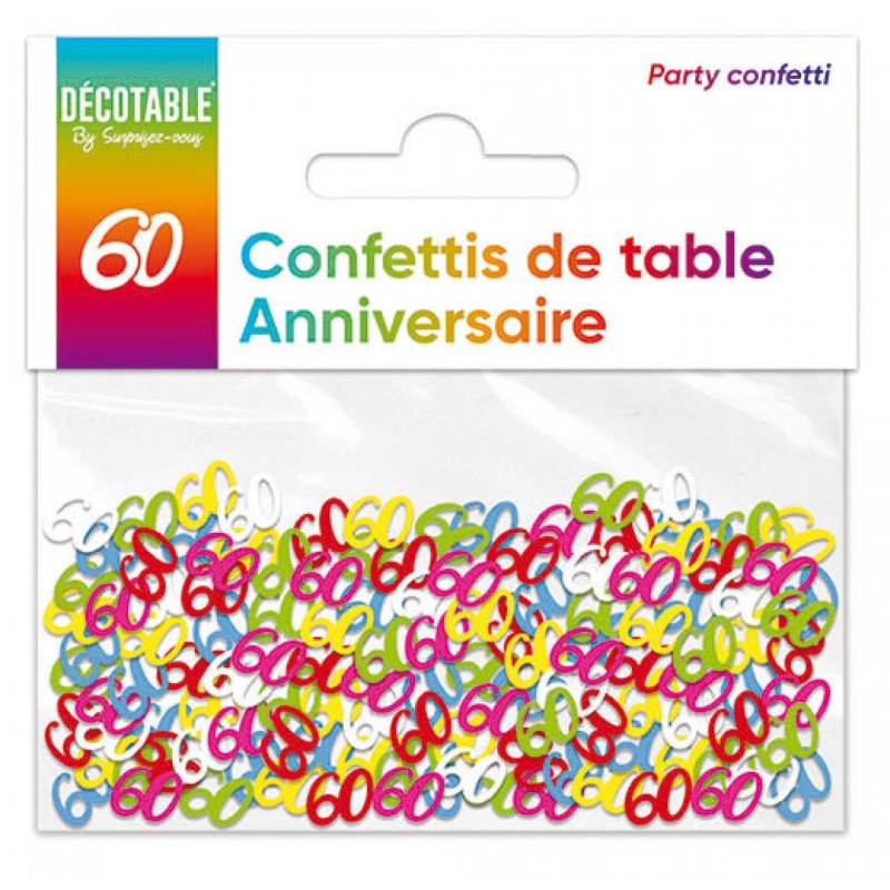 Confettis de table multicolore en papier 60 ans Confettis de table multicolore en papier 60 ans