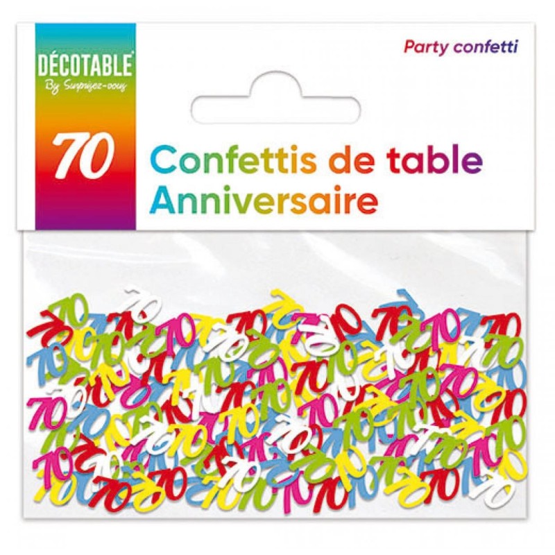 Confettis de table multicolore en papier 70 ans Confettis de table multicolore en papier 70 ans