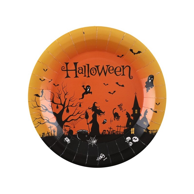 10 Assiettes en carton maison hantée, Halloween, 22,5cm