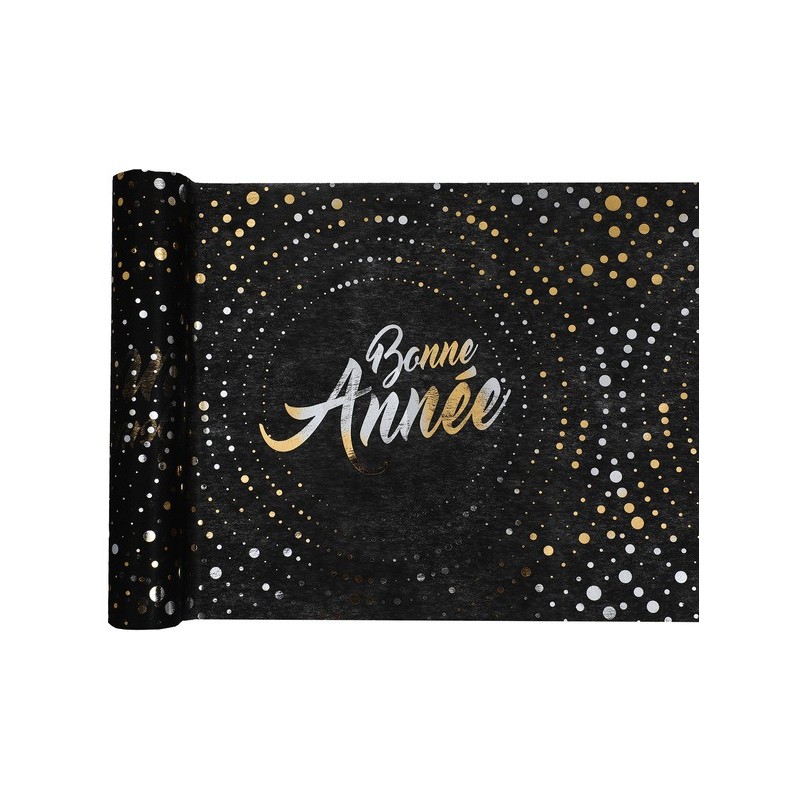 Chemin de Table Réveillon, noir , 28cm x 5m  Chemin de Table Réveillon, noir , 28cm x 5m
