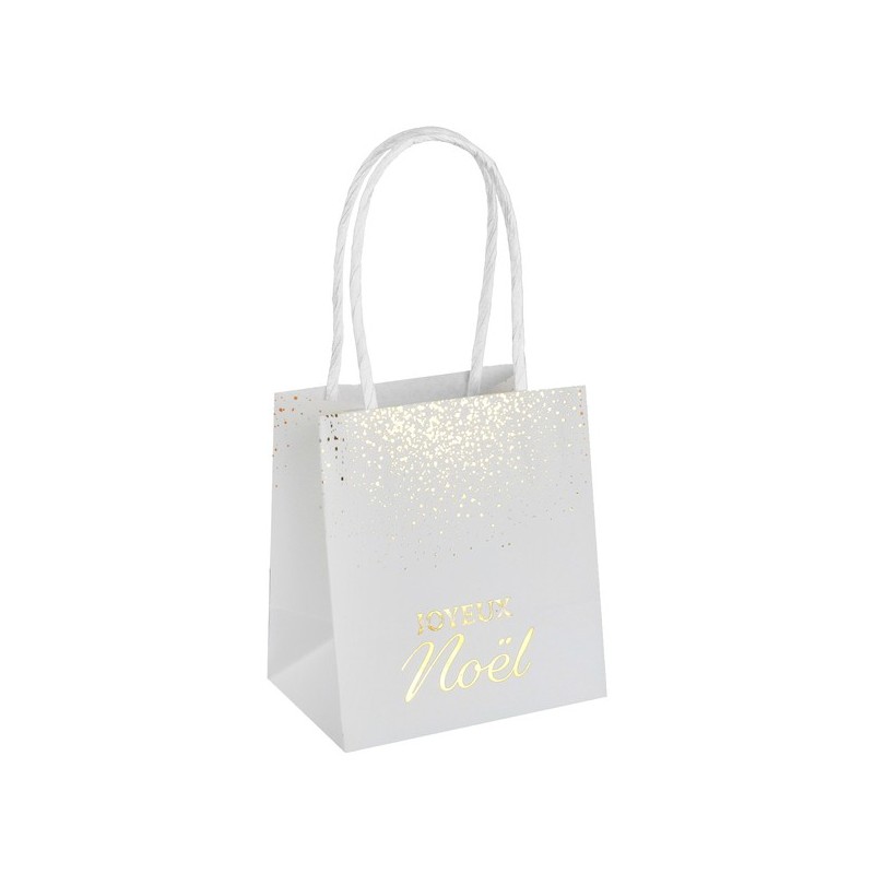 4 sacchetti di carta "Joyeux Noël" 10x7x11cm, oro bianco