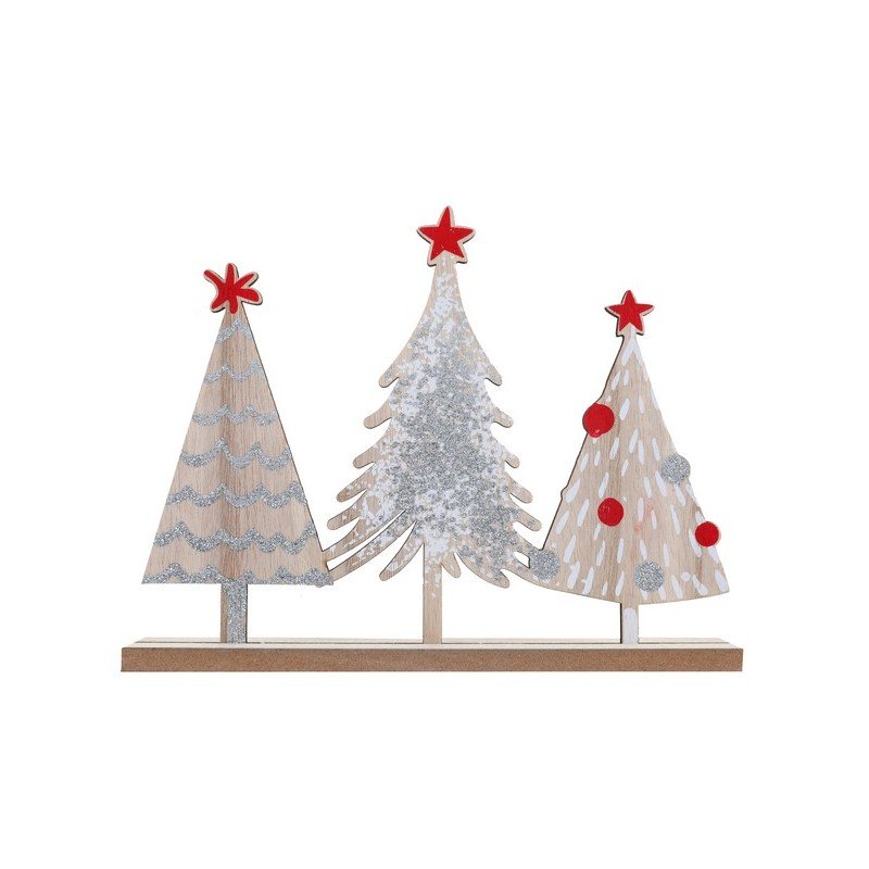 1 Dekoration aus 3 Tannenbäumen mit Sternschnuppe, 23x3x18cm aus Holz