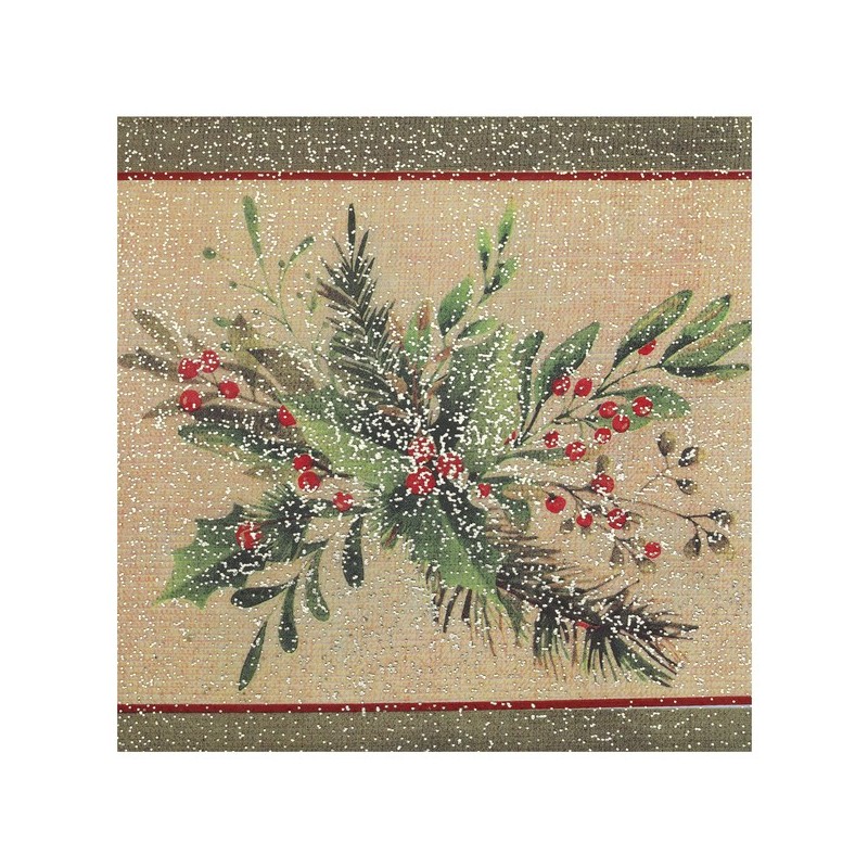 10 tovaglioli di carta con agrifoglio glitterato, 3 veli, 33x33 cm 10 tovaglioli di carta con agrifoglio glitterato, 3 veli, 33x33 cm