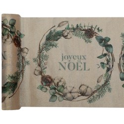 Runner da tavolo  "Joyeux Noël"  28cm x 2.5m, verde