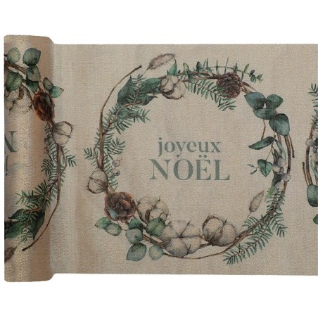 Runner da tavolo  "Joyeux Noël"  28cm x 2.5m, verde