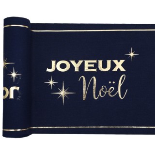 Chemin de table chic "Joyeux Noël"  28cm x 3m, marine