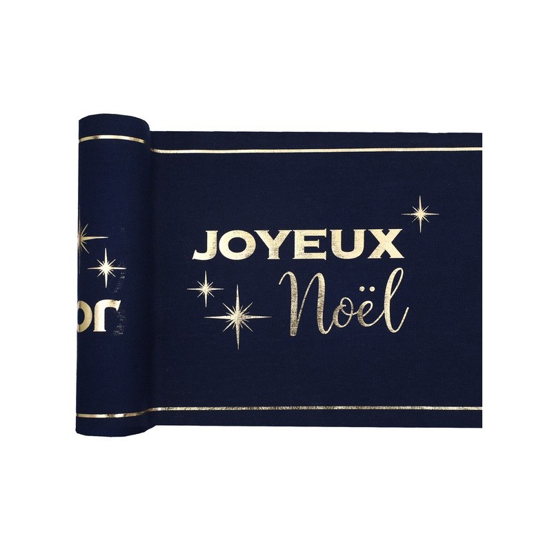 Runner da tavolo  "Joyeux Noël"  28cm x 3m, blu intenso