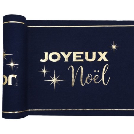 Chemin de table chic "Joyeux Noël"  28cm x 3m, marine