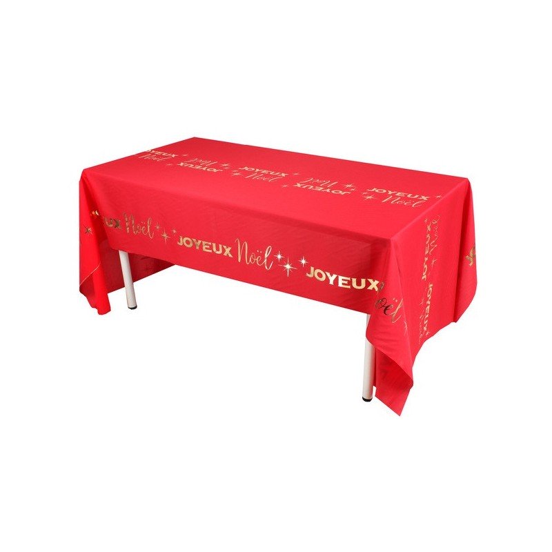 1 Nappe "Joyeux Noël" chic, 1.42 x 2.56 m rouge