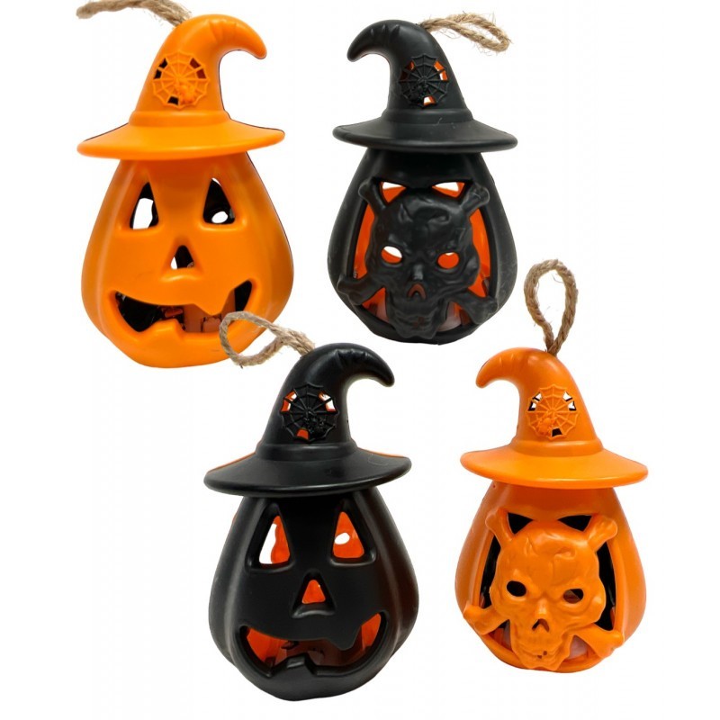 1 mini lanterna zucca a led da 11,5 cm, nera e arancione 1 mini lanterna zucca a led da 11,5 cm, nera e arancione
