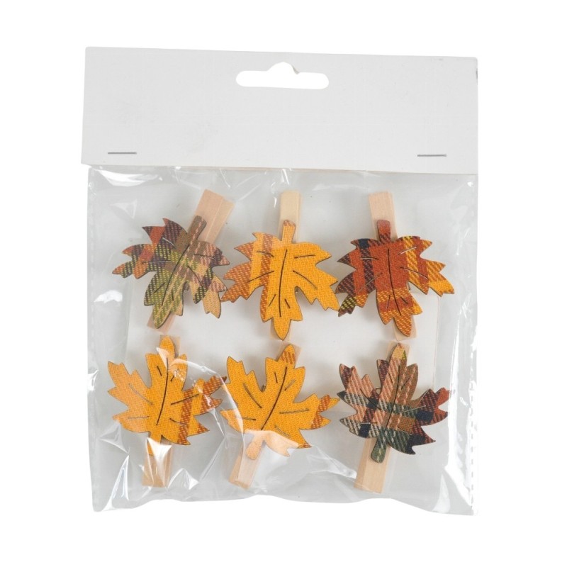 Feuille automne sur pincette, set de 6pces  Feuille automne sur pincette, set de 6pces