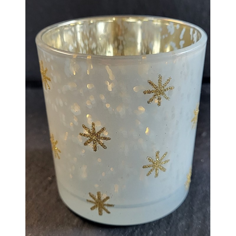 1 Photophore en verre blanc et or , 7,3x8cm 1 Photophore en verre blanc et or , 7,3x8cm