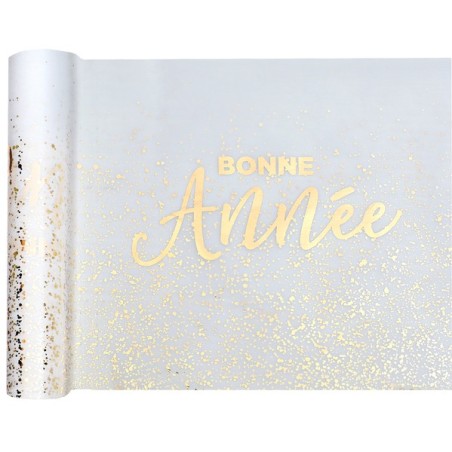 Chemin de Table Réveillon, blanc/or, 28cm x 5m 