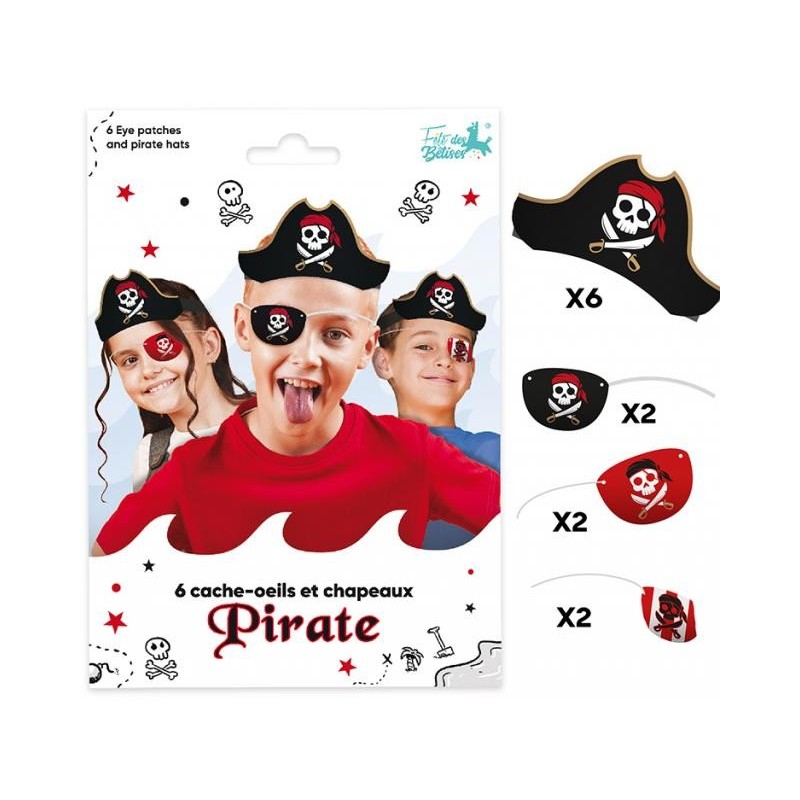 Sachet de 6 caches-oeil et 6 bandeaux papier thème pirate Sachet de 6 caches-oeil et 6 bandeaux papier thème pirate