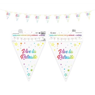 Guirlande fanion Vive la retraite, 6 mètres, multicolore