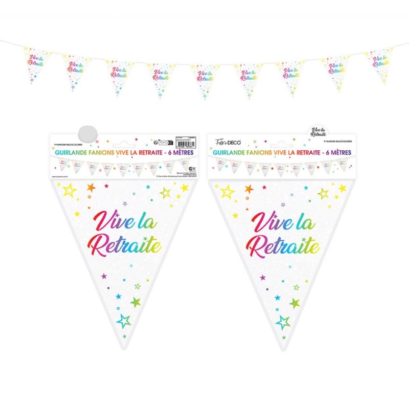 Guirlande fanion Vive la retraite, 6 mètres, multicolore