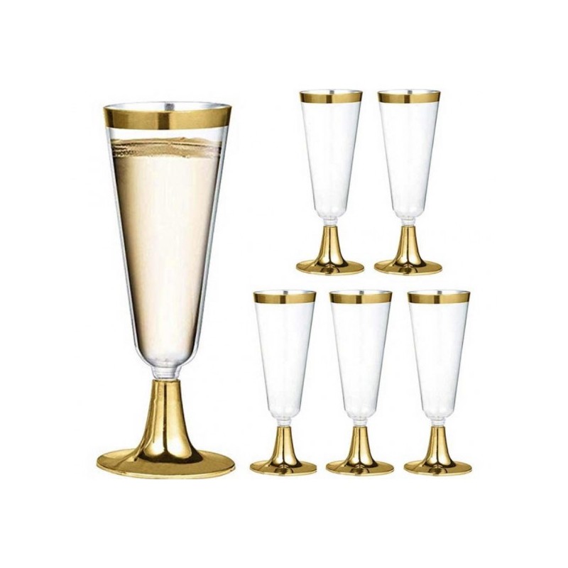 6 Flûtes à champagne 18cl, pied et bord doré 6 Flûtes à champagne 18cl, pied et bord doré