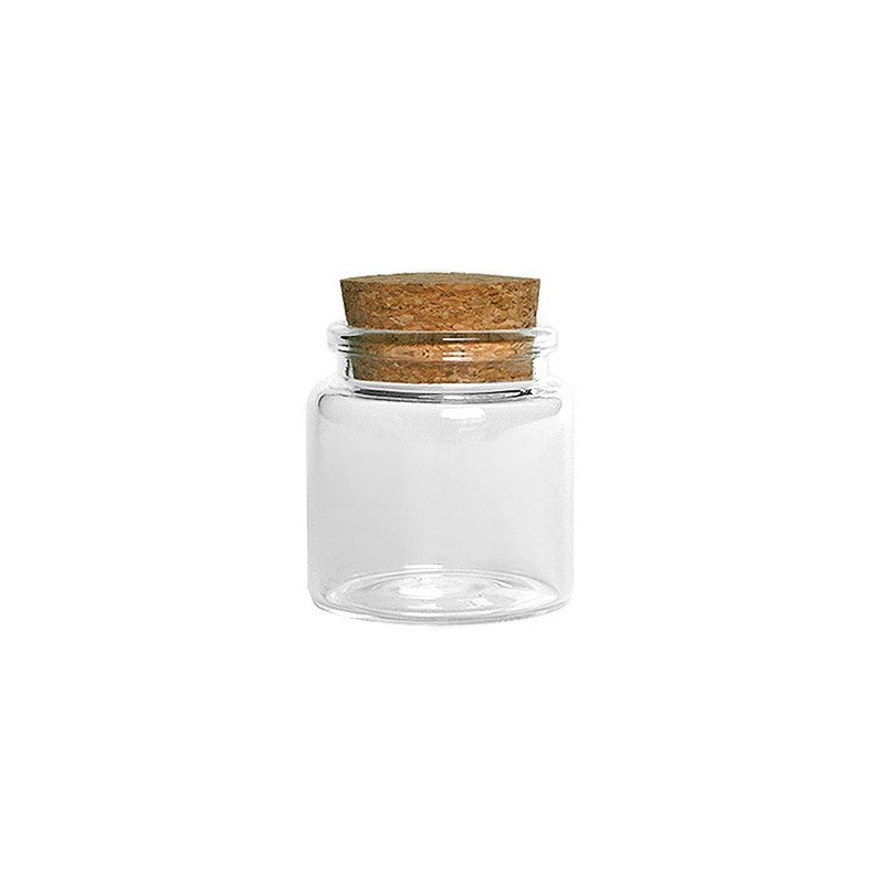 Fiole transparente , verre, bouchon liège, Ø 3,5cm x 5cm Ht Fiole transparente , verre, bouchon liège, Ø 3,5cm x 5cm Ht