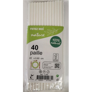 40 Pailles blanches carton 22x0,60cm 