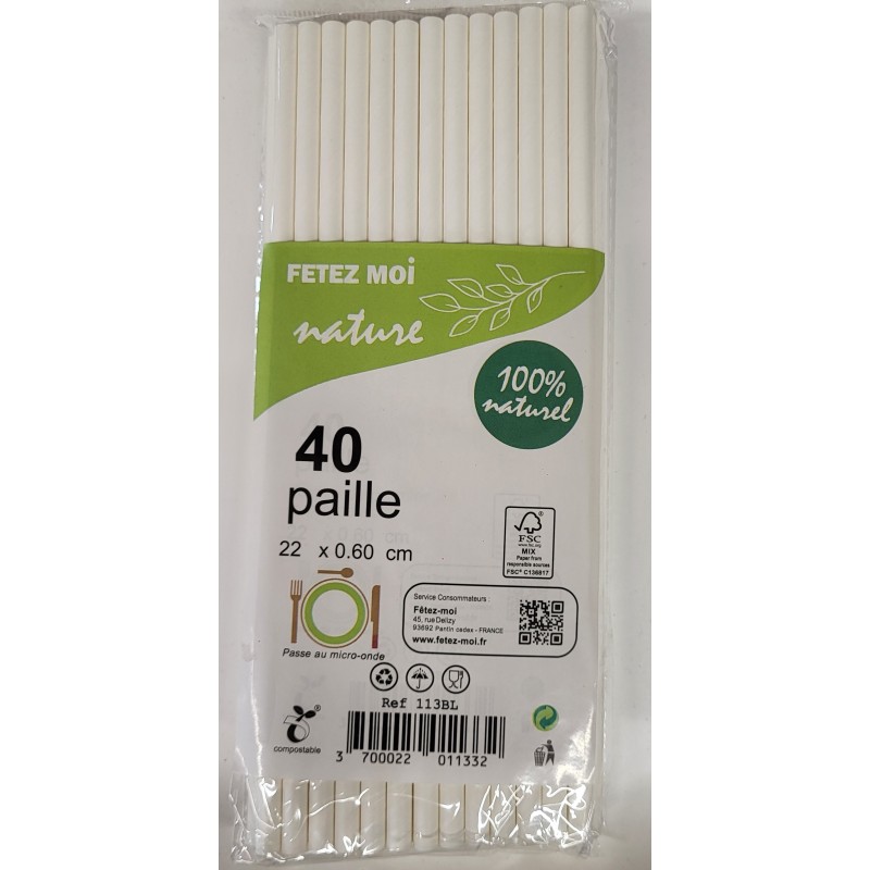 40 Pailles blanches carton 22x0,60cm  40 Pailles blanches carton 22x0,60cm