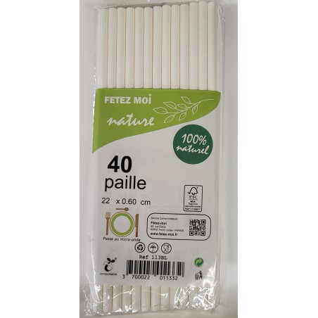 40 Pailles blanches carton 22x0,60cm 