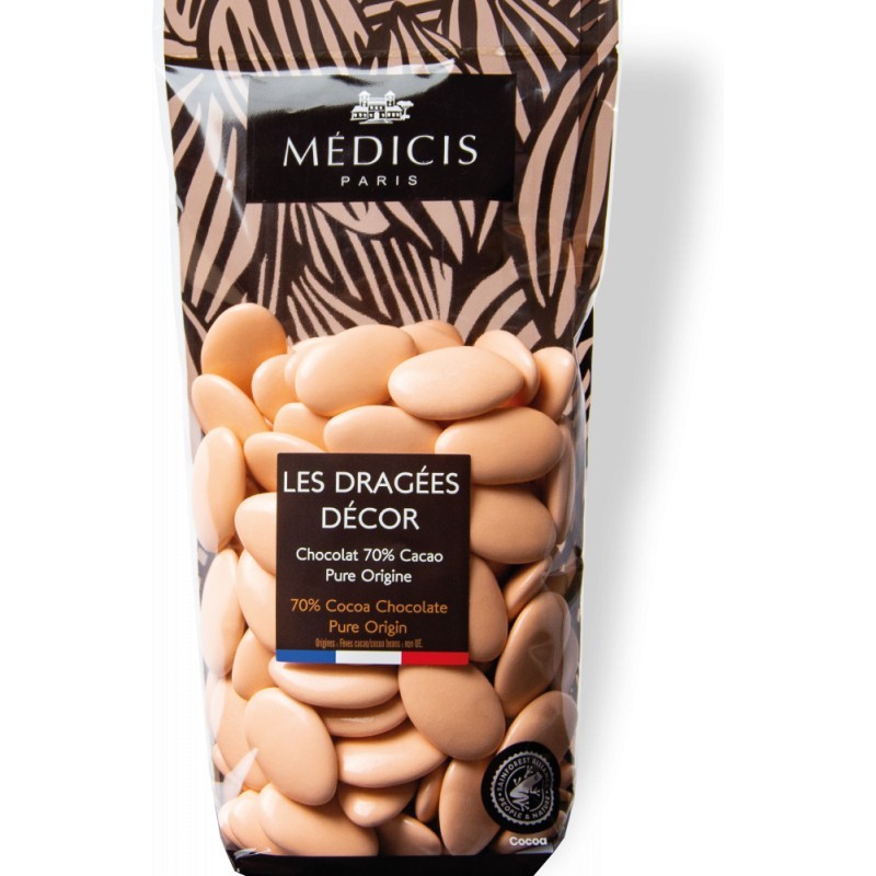Dragées décor chocolat,70% cacao, pêche, 250gr Dragées décor chocolat,70% cacao, pêche, 250gr