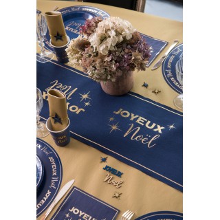 Chemin de table chic "Joyeux Noël"  28cm x 3m, marine