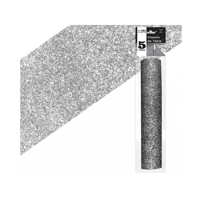 1 Chemin de table uni paillette argent 
