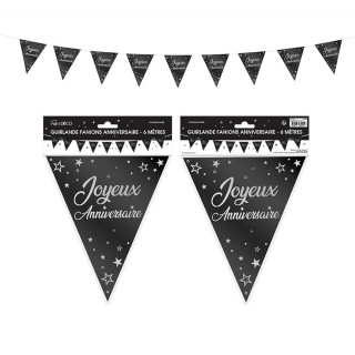 1 Wimpelgirlande "Joyeux anniversaire" Schwarz