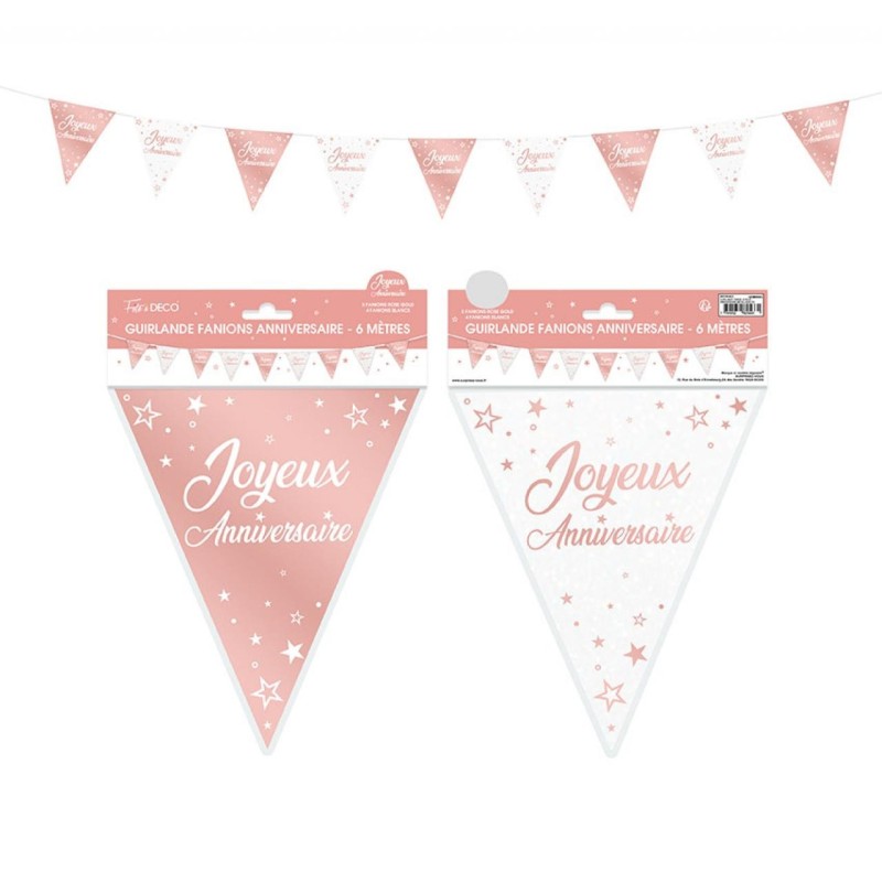 1 Wimpelgirlande "Joyeux anniversaire" Roségold
