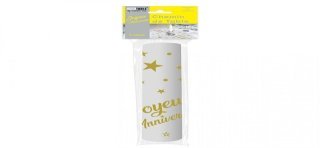 Runner da tavola "Joyeux Anniversaire" dorato 28 cm x 5 metri, organza