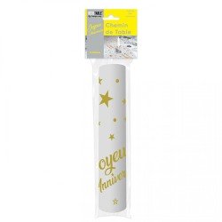Runner da tavola "Joyeux Anniversaire" dorato 28 cm x 5 metri, organza