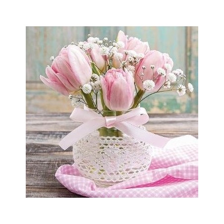 20 Serviettes papier 33x33xcm Bouquet de tulipe rose