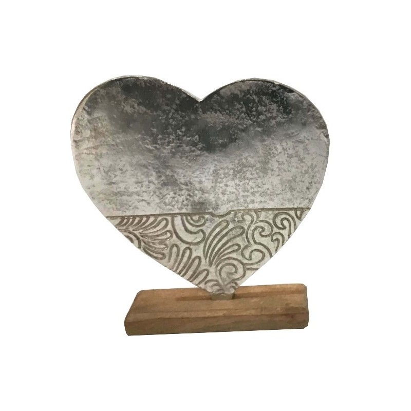 1 Coeur en aluminium sur socle en bois 18/5/20cm 1 Coeur en aluminium sur socle en bois 18/5/20cm