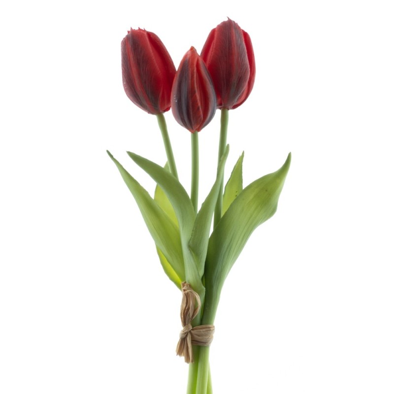 1 Bouquet de 3 tulipes, artificielle, rouge, 25cm 1 Bouquet de 3 tulipes, artificielle, rouge, 25cm