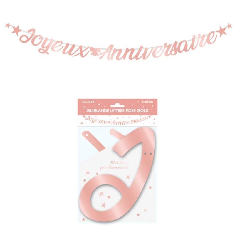 Ghirlanda con lettere metalliche oro rosa 6m “Joyeux Anniversaire” Ghirlanda con lettere metalliche oro rosa 6m “Joyeux Anniversaire”