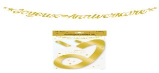 gold Metallic-Buchstabengirlande 6 m „Joyeux Anniversaire"