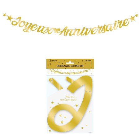 Ghirlanda con lettere metalliche oro  6m “Joyeux Anniversaire”