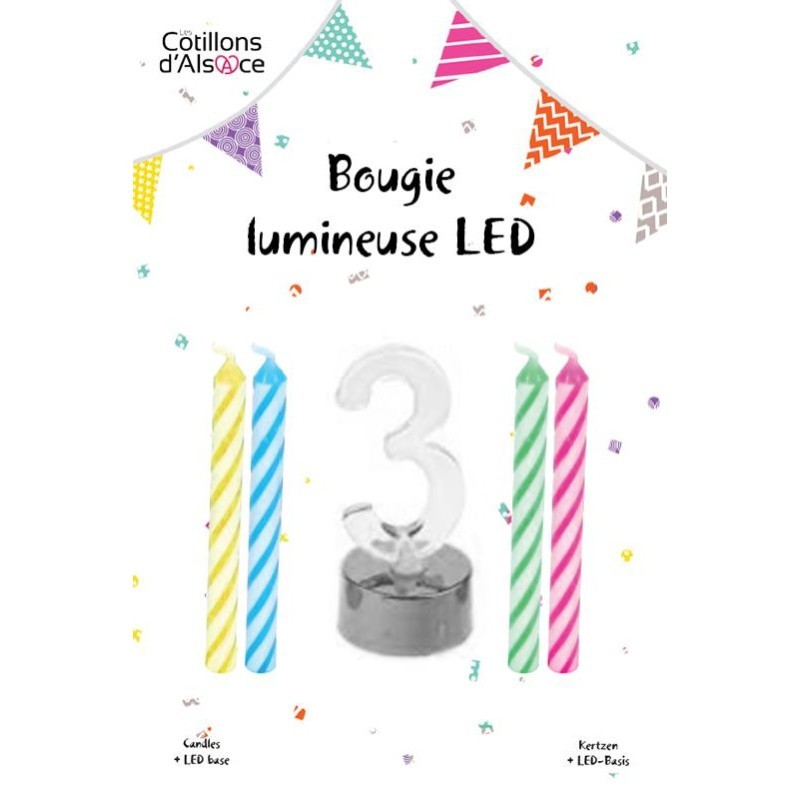 1 Bougie clignotante Led chiffre 3 + 4 bougies  1 Bougie clignotante Led chiffre 3 + 4 bougies