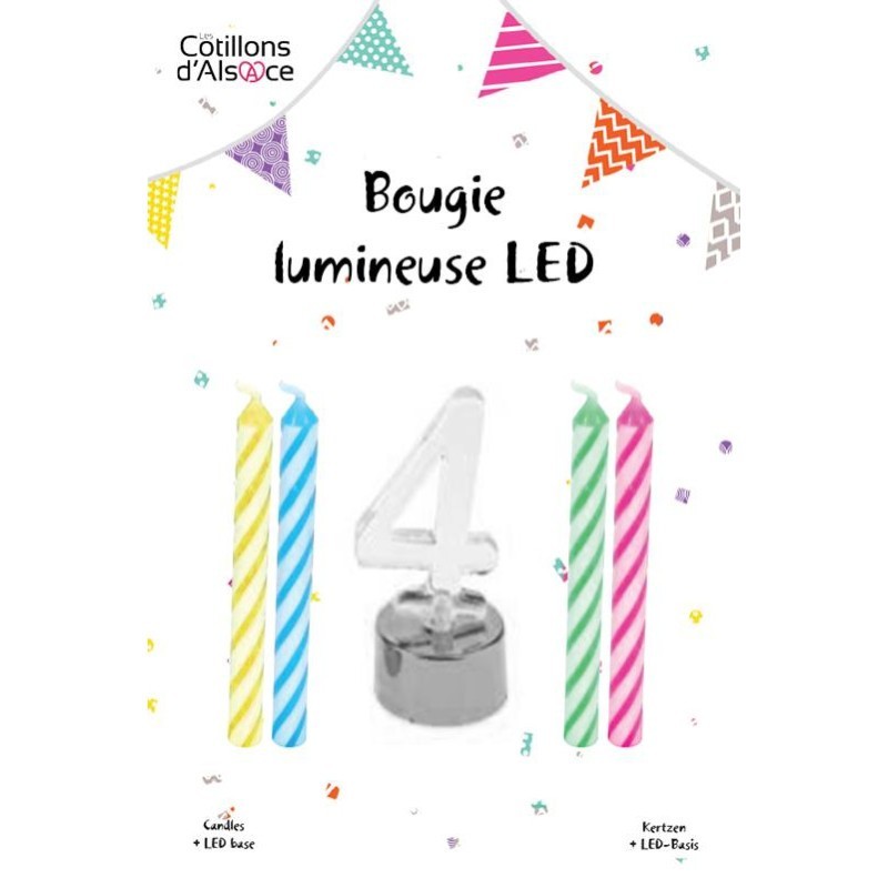 1 Bougie clignotante Led chiffre 4 + 4 bougies  1 Bougie clignotante Led chiffre 4 + 4 bougies