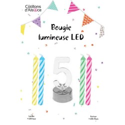 1 Bougie clignotante Led chiffre 5 + 4 bougies 