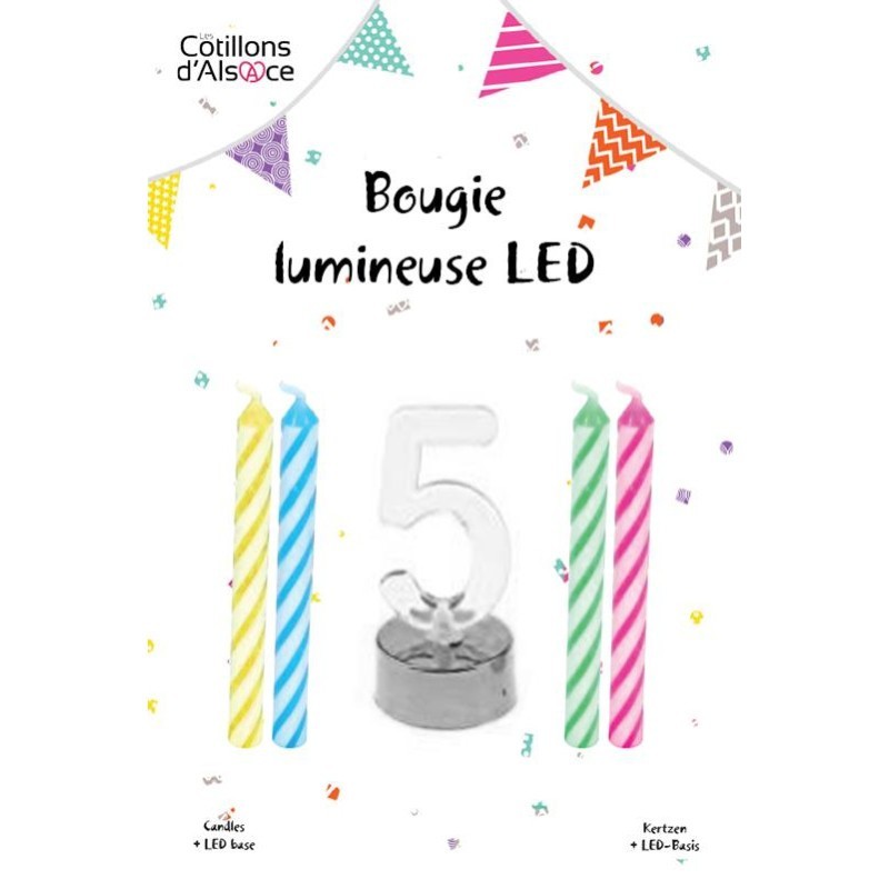 1 Bougie clignotante Led chiffre 5 + 4 bougies  1 Bougie clignotante Led chiffre 5 + 4 bougies