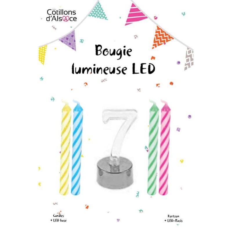 1 Bougie clignotante Led chiffre 7 + 4 bougies  1 Bougie clignotante Led chiffre 7 + 4 bougies