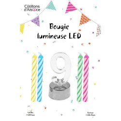 1 Bougie clignotante Led chiffre 9 + 4 bougies 