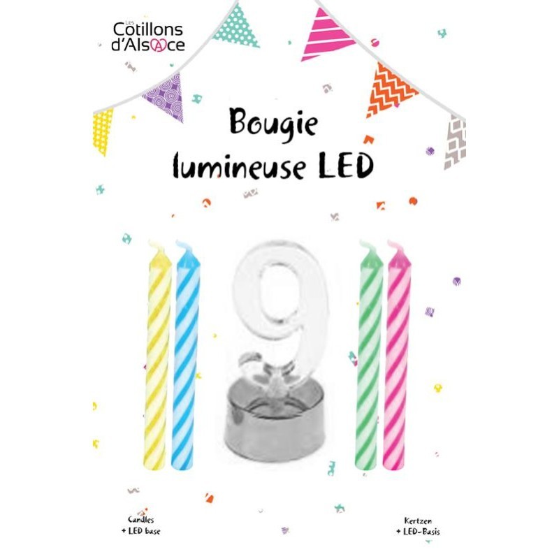 1 Bougie clignotante Led chiffre 9 + 4 bougies  1 Bougie clignotante Led chiffre 9 + 4 bougies